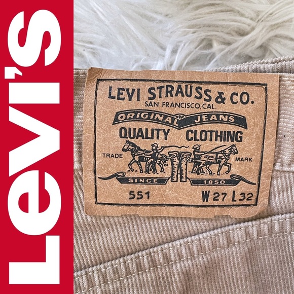 Vintage LEVI’S 551 tan corduroy button fly straight leg pants with white tab - Picture 13 of 16